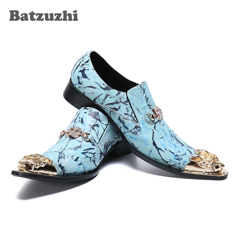 Batzuzhi Luxury Handmade Men Shoes Gold Pointed Toe Business Leather Formal Party and Wedding Zapatos Hombre 12 | Обувь