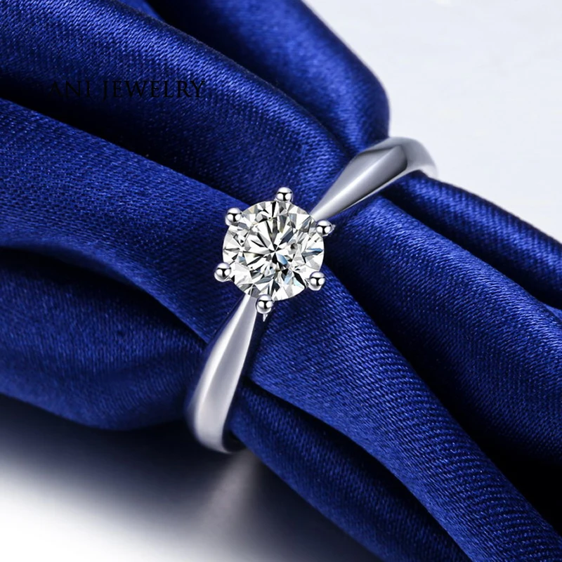 ANI 18 К Solid White Gold(AU750) для женщин обручение кольцо 0,3 КТ Сертифицированный I/SI Solitaire природных алмазов 6 когти классические кольца