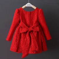 dfxd toddler girl dresses spring long sleeve red full lace cotton big bowknot princess dress kids thick wedding party dress 2 8y