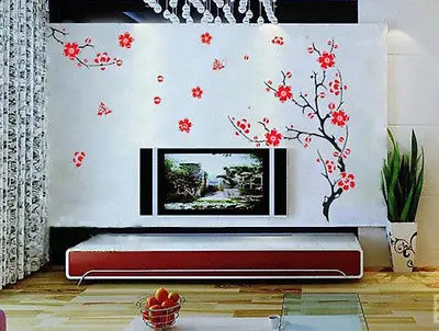 Роскошная Наклейка на стену в виде цветка сливы съемный красный цветок декор