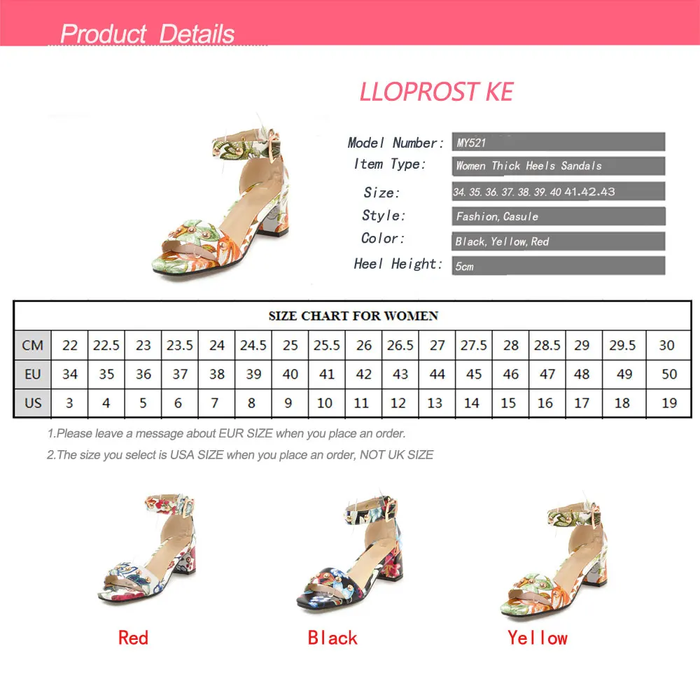 

Lloprost ke Fashion Shoes Women Sandals Shoes Peep toe Thick Heels Big Size 34-43 Print Shoes Summer Lady Sexy Shoes MY521