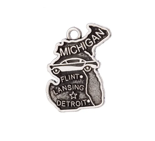 

50pcs ancient silver double side MICHIGAN lettering map alloy Pendant charm Handmade earring bracelet necklace DIY 16*21mm