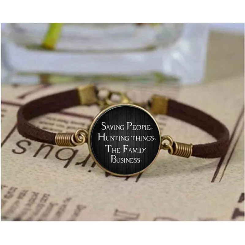 

supernatural leather bracelet chain Saving People Hunting things family business Dean winchester sam glass Cabochon man woman