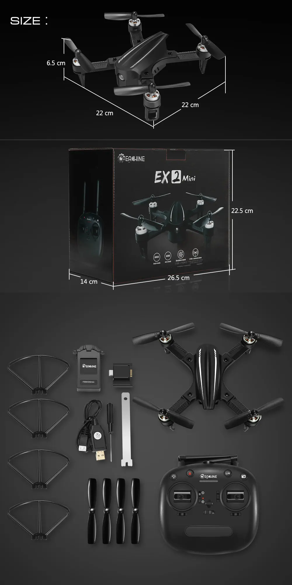 Eachine EX2mini бесщеточный 5,8G FPV камера с угловым режимом Acro режим RC Дрон Квадрокоптер RTF