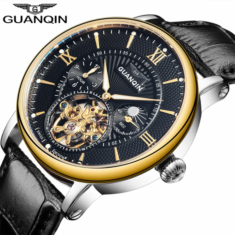 

GUANQIN Luxury Top Brand Tourbillon Skeleton Wristwatch Men Fashion Casual Leather Automatic Mechanical Watch Relogio Masculino