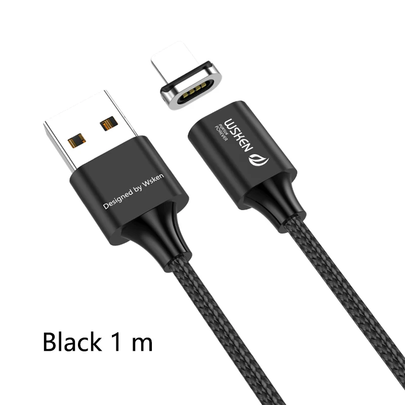 Black 1m Магнитный кабель WSKEN X2 для iPhone, зарядное устройство, Магнитный зарядный кабель usb type C, 3 А, кабель Micro USB type C, кабель USB C, адаптер провода - Цвет: Black 1m