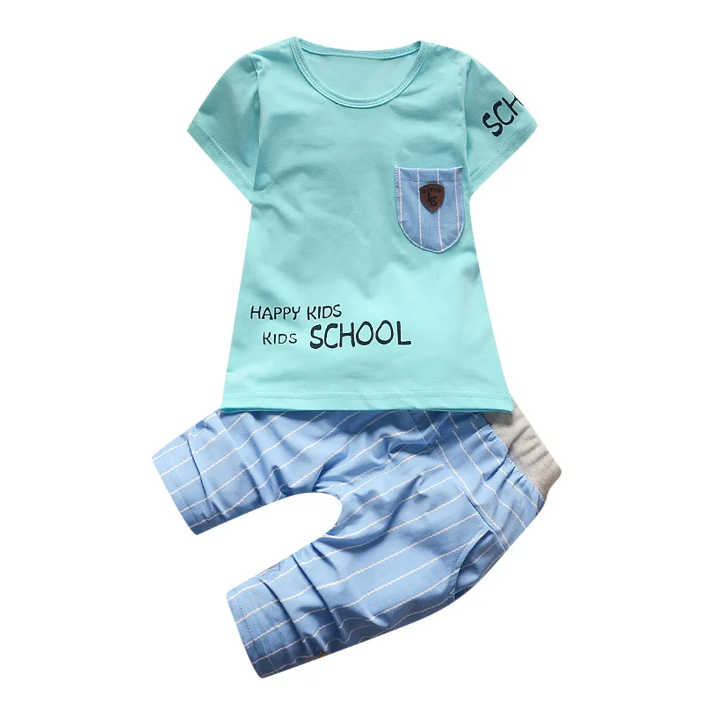 toddler girl clothes Kids Baby Boys Short Sleeve Letter Print Tops Pants Casual girls Outfits 2019 Sets | Детская одежда и обувь
