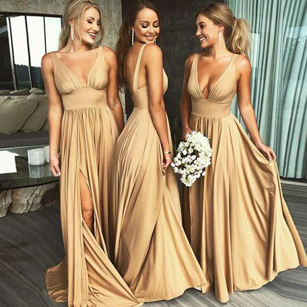 SuperKimJo Robe Demoiselle D Honneur Femme платья подружки невесты цвета шампань длинный V образный
