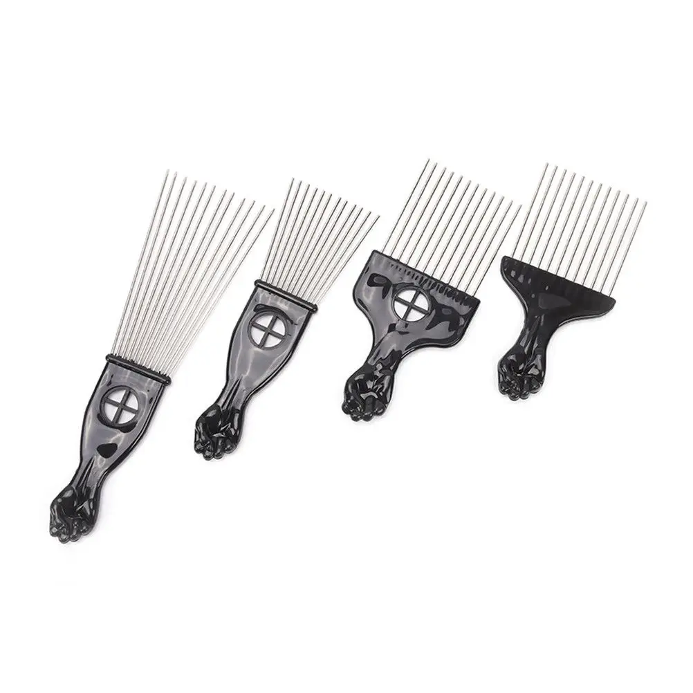 Fist Shape Handle Hairdressing Brush Styling Tool Wide Teeth Metal Afro Comb Insert Curly Hairbrush Hair Fork Pick | Красота и