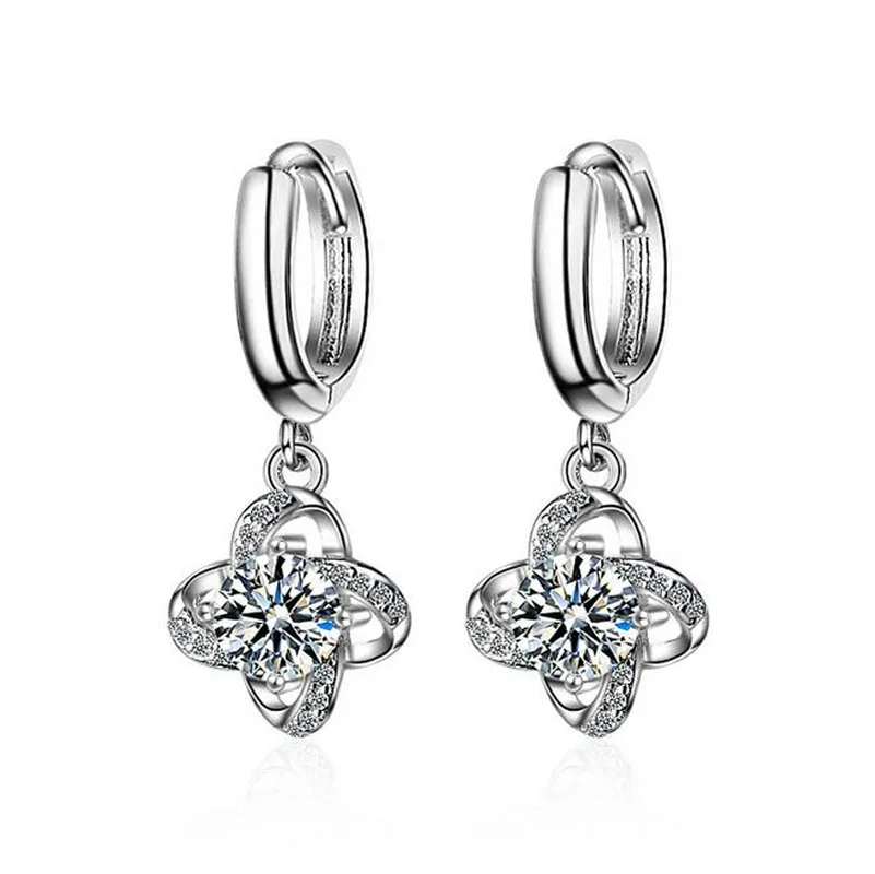 

Fashion Luxury 925 Silver White Zircon Flower Pendant Hoop Earring For Girls Women Female Wedding Party Earring Jewelry EH201