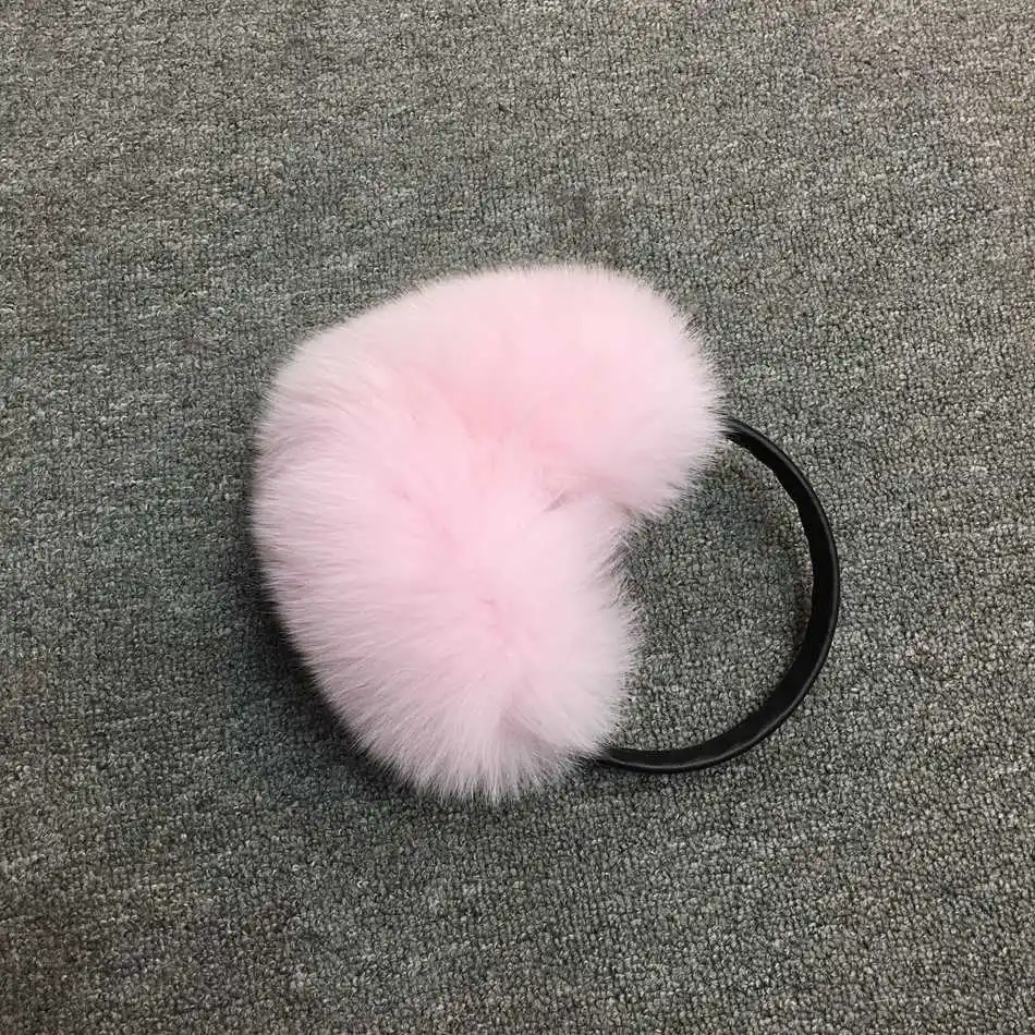 pink Зимние наушники с натуральным лисьим мехом, меховые наушники с натуральным лисьим мехом, теплые меховые наушники из натурального меха енота, теплые меховые покрывала для девочек - Цвет: pink