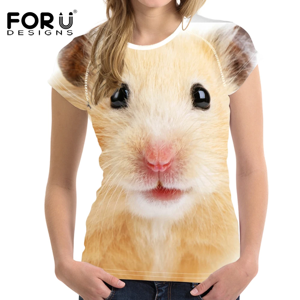 FORUDESIGNS/женские футболки, милые футболки с короткими рукавами для хомяка, женская брендовая красочная футболка Harajuku с 3D принтом, женская футболка, Camisetas