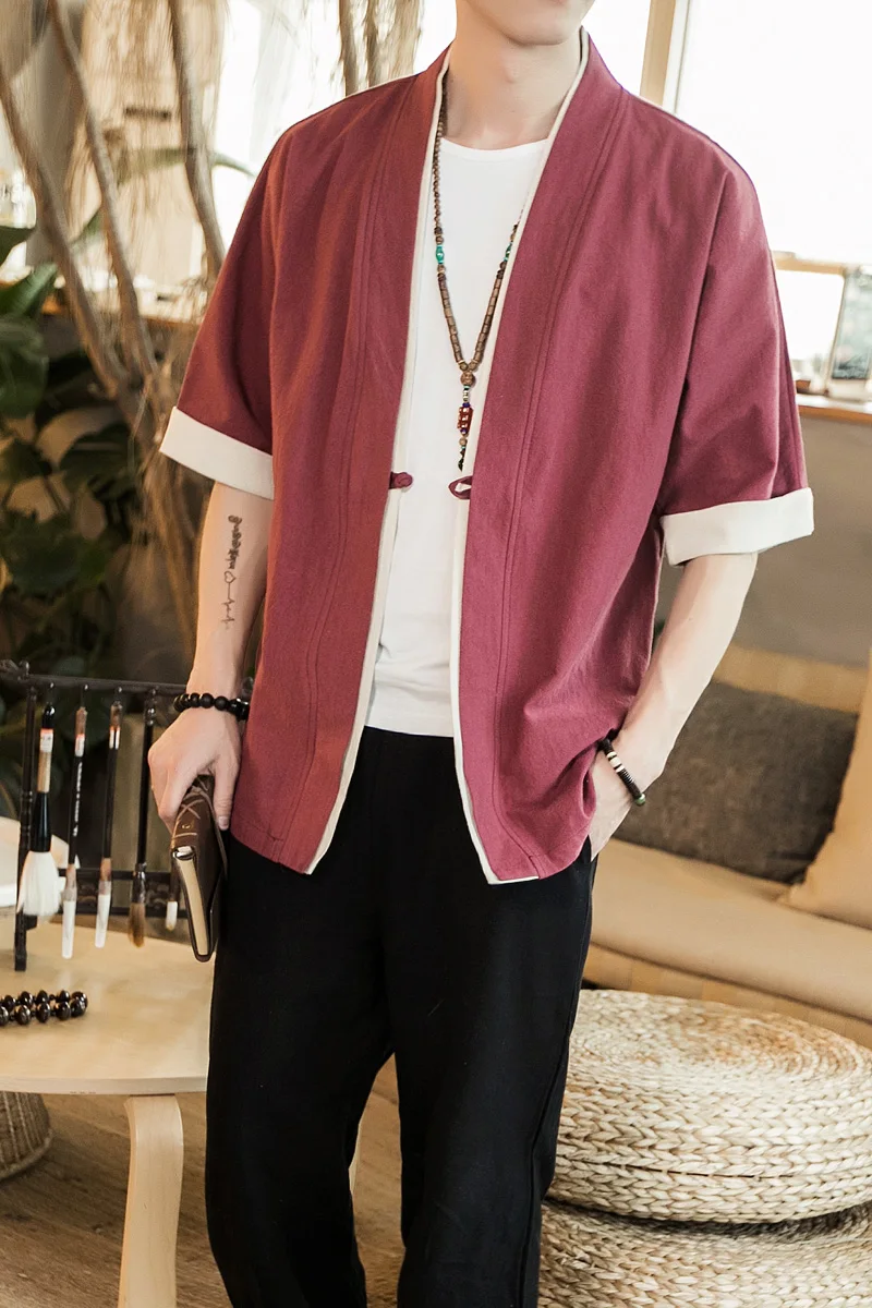 

2020 Men Cotton Linen Jacket China Style Kongfu Coat Male Loose Kimono Cardigan Overcoat Open Stitch Coat Mens Windbreaker 5XL