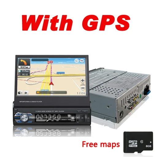 With GPS 1din автомобильная стереосистема Bluetooth 12V выдвижной авто Универсальный 7-ми дюймовый Сенсорный экран FM MP5 USB/TF радио в Dash удаленной Управление 16G - Цвет: With GPS