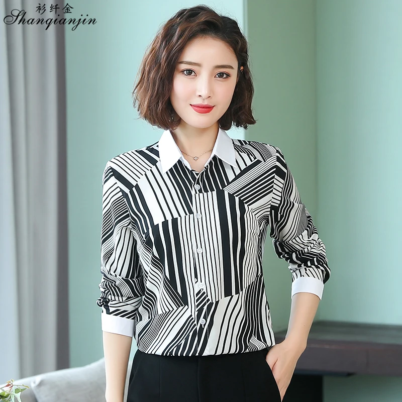 Классические Женские Модные Полосатые блузки больших размеров S 4XL Новые лоскутные повседневные красные