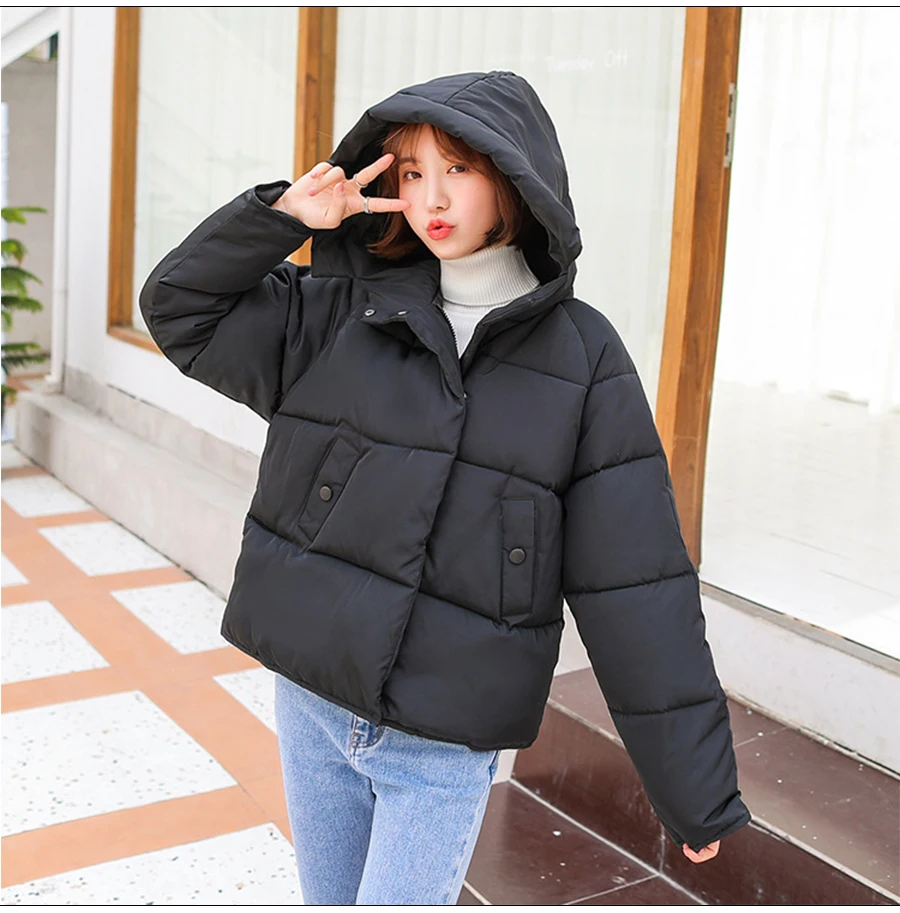 Hot Sale Winter Cotton Jacket Female Thicken Snow Lichens New Harajuku Short Sweet Down Cotton Coat Women Warm Loose Parkas