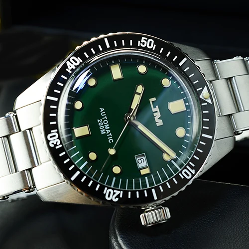 steel starp green Мужские винтажные часы San Martin для дайвинга, автоматические часы из нержавеющей стали 200, водонепроницаемые часы с сапфировым стеклом - Цвет: steel starp green