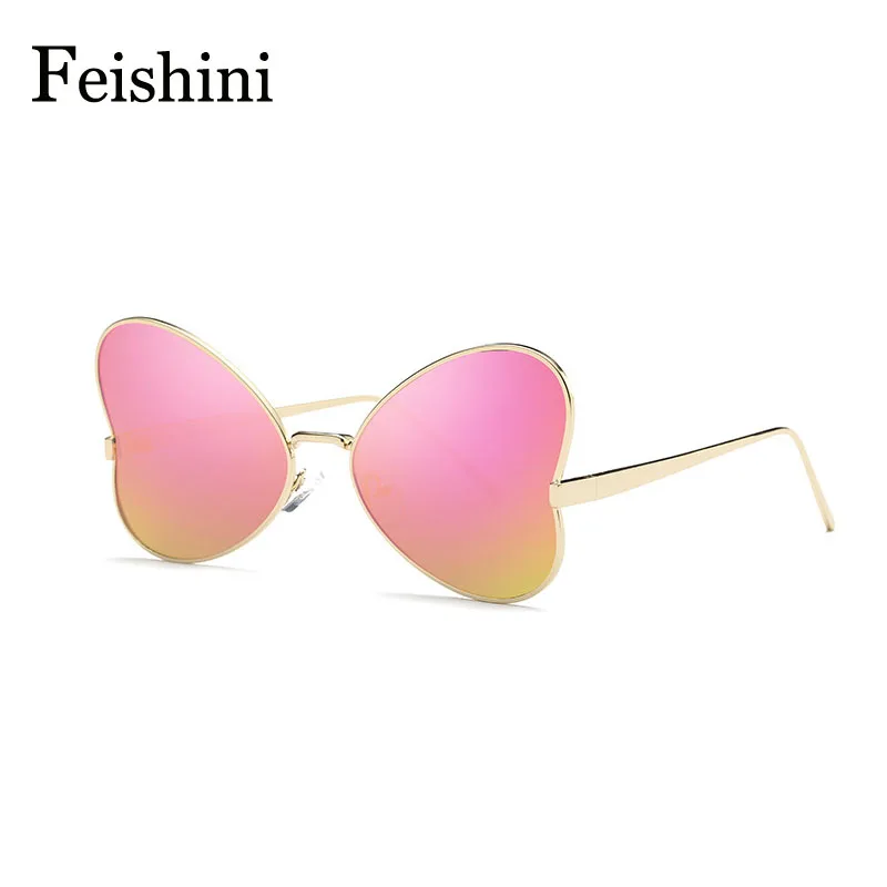 Брендовые дизайнерские очки FEISHINI медные солнцезащитные в форме бабочки для