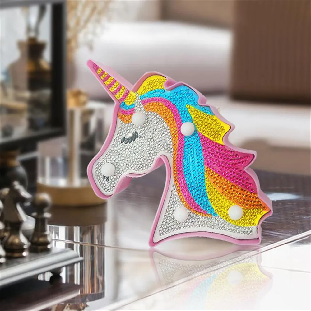 Unicorn Children's Diamond Painting with Round Frame Full of Diamonds Home Decoration Lighted Using Battery | Дом и сад