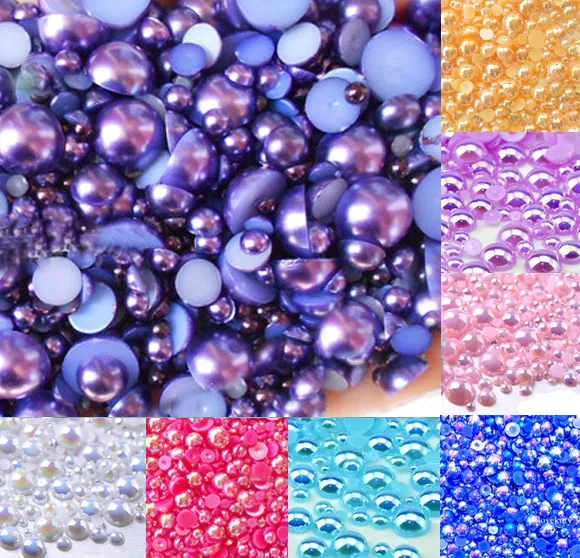 

500pcs 2-10mm Dark Purple AB Color Half Round Pearl Bead FlatBack Scrapbook Craft Cabochon Kawaii DIY Embellishments Accessories