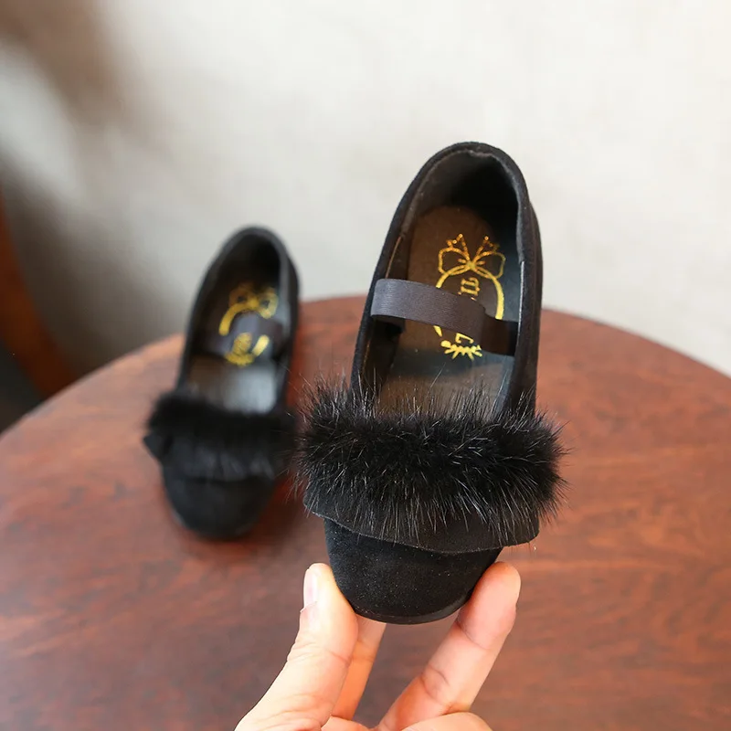 JGVIKOTO New Autumn Winter Girls Shoes Plush Fur Hair Cute Warm Kids Loafers With Elastic Band Comfortable Soft For Big Children | Детская