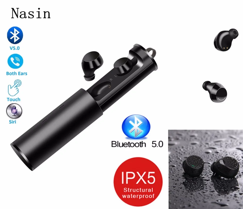Nasin TWS29 IPX5 Водонепроницаемый Bluetooth 5,0 настоящая беспроводная гарнитура Мини сенсорные стерео наушники с зарядным устройством для Xiaomi