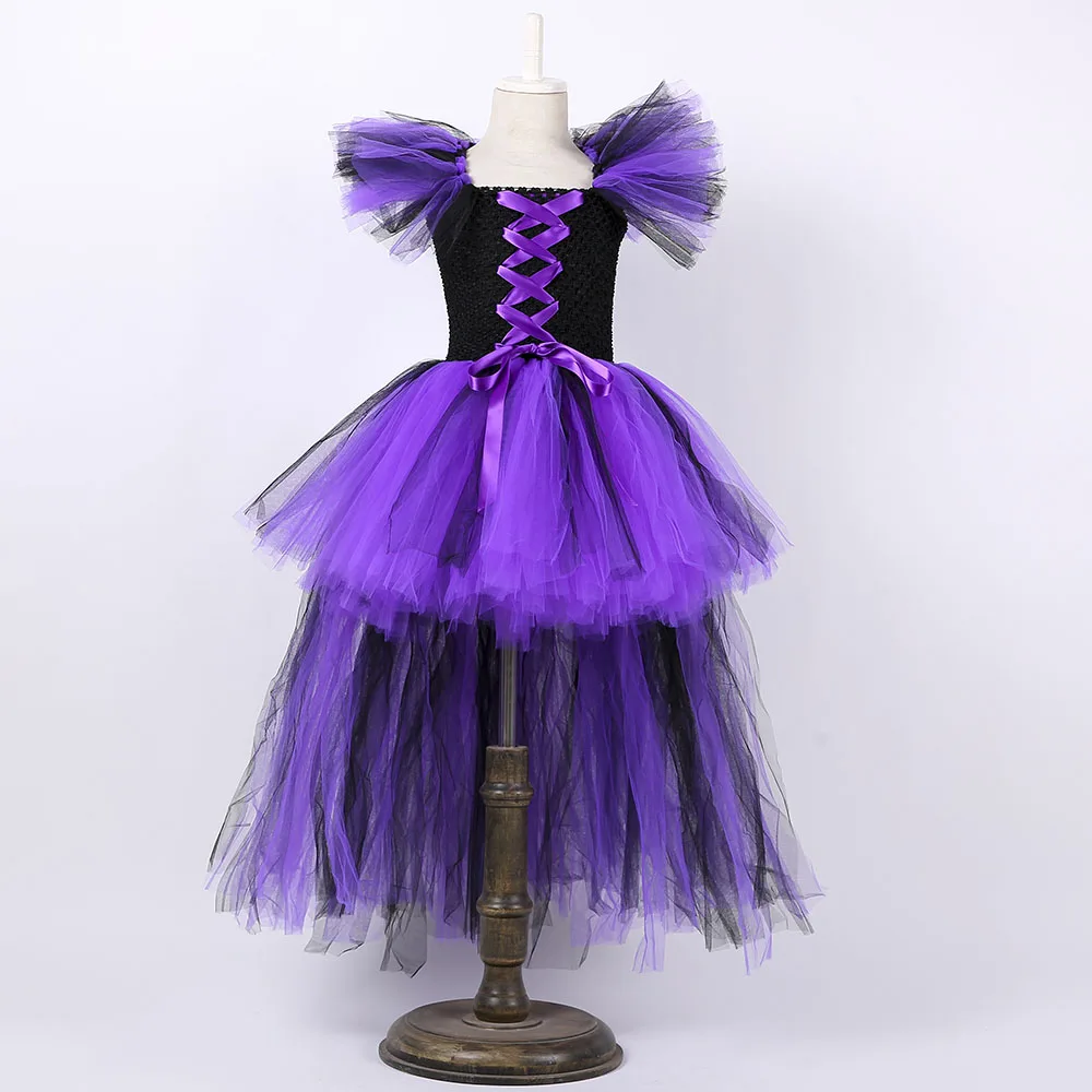 Maleficent Sleeping Curse Costume Girls Purple Tutu Dresses Black Evil Dark Witch Outfit Kids Holidays Cosplay Wizard Clothes | Детская
