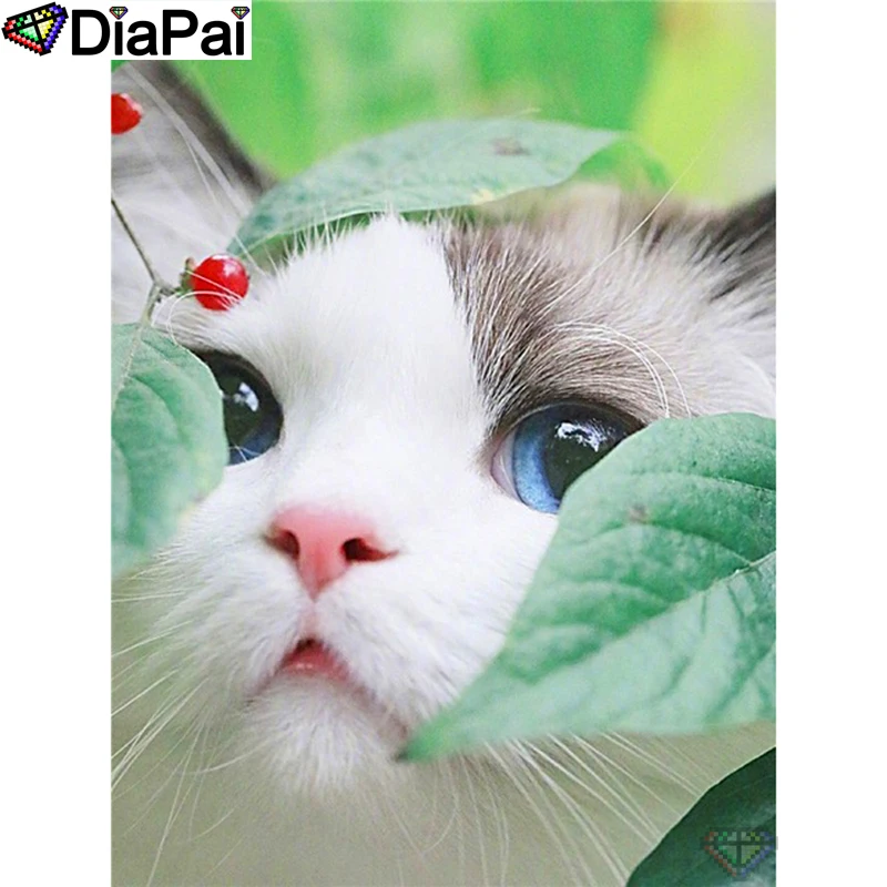 DIAPAI 100% квадратная/круглая дрель 5D DIY Алмазная картина &quotживотное кошка&quot