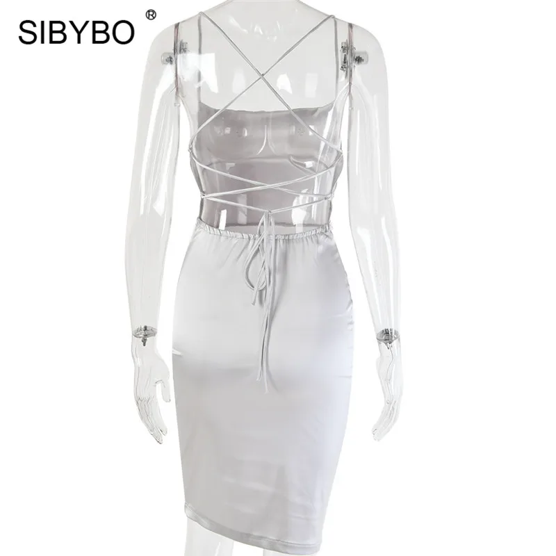 As Shown Sibybo, сексуальное облегающее платье на шнуровке с открытой спиной, без рукавов, Бандажное летнее платье-карандаш для женщин, пляжная одежда, женское вечернее платье - Цвет: As Shown