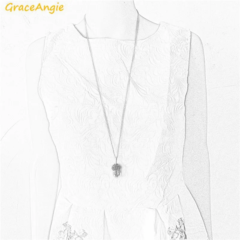 Цепочка GraceAngie из сплава серебристого цвета с объемным кулоном в виде желудей