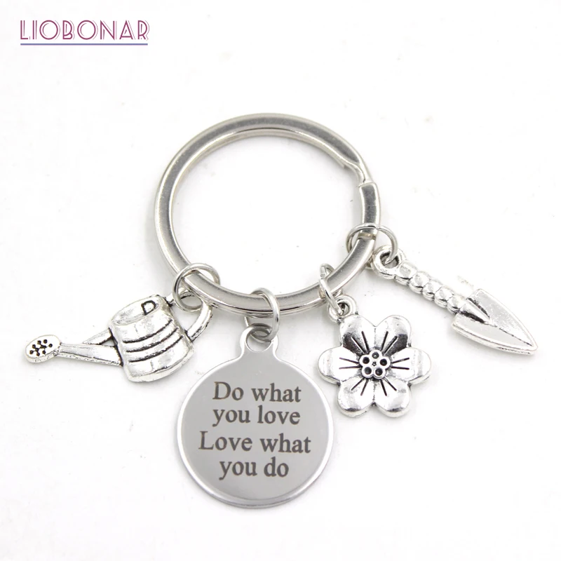 10PCS New Arrival Stainless Steel Key Ring flower watering pail hand shovel garden Chain gift for lover Jewelry | Украшения и