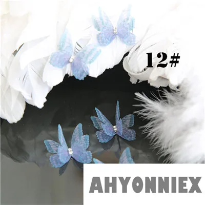 AHYONNIEX двухслойная атласная шифоновая пряжа нашивки «бабочки» ПРИШИТАЯ аппликация для невесты свадебные Детские аксессуары для волос DIY - Цвет: C12