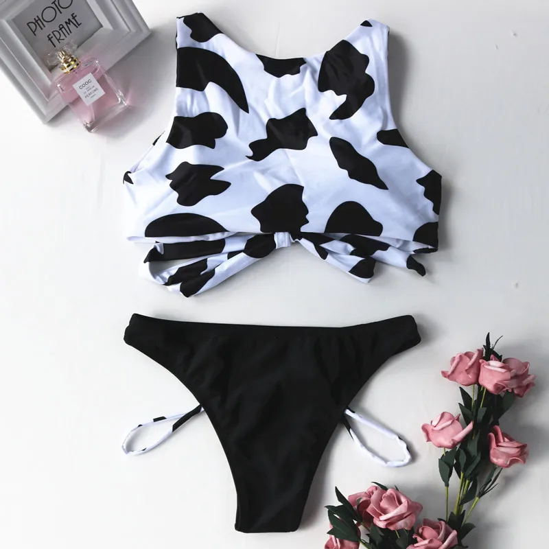 2019 женский купальник бикини с бретельками на груди Леопардовый большой грудью