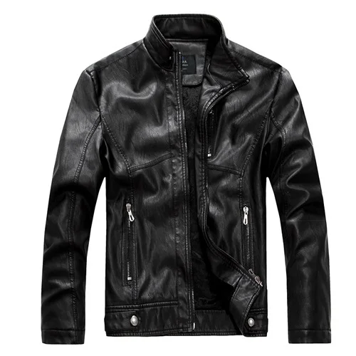 black Kenntrice мотоциклетная куртка из искусственной кожи Мужская Jaqueta Couro Masculino Повседневная куртка-бомбер зимний пилотный кожаный жакет пальто большой - Цвет: black