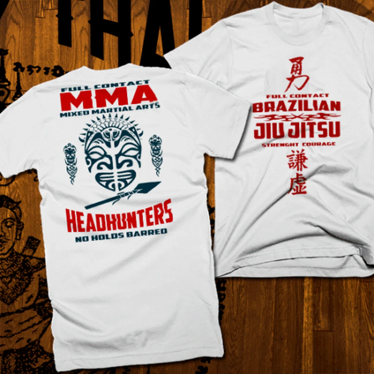 

Brazilian Jiu Jitsu T-Shirt Thai Boxing 2 Sided Print MMA kickbox Fight Club