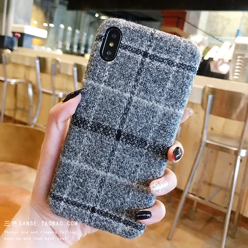 Fortuna/серые плюшевые мягкие чехлы в клетку для телефонов iPhone XS Max XR X клетчатые