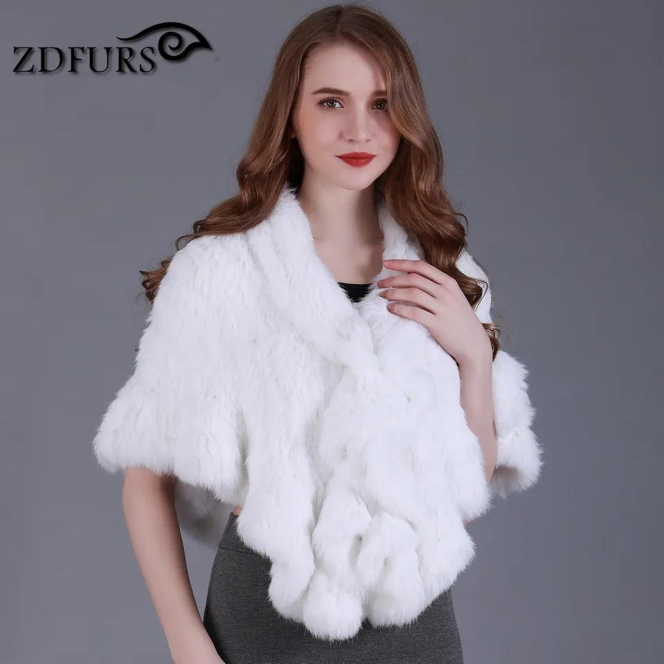 ZDFURS* ручной работы, натуральная, шапка с кремким мехом кролика накидка с гофрированным подолом Для женщин из натурального меха шаль Обёрточная бумага плащ Batwing палантин ZDKR-165024