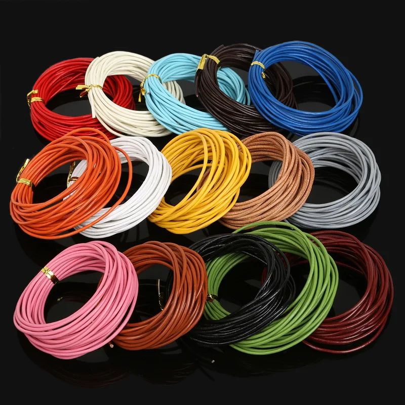 100% Genuine Leather Cord 5M Dia 2mm Multi-color Jewelry Rope String For Jewelry Making DIY Necklace Bracelet Accessories