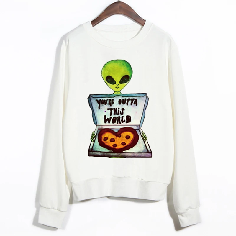 Милые женские толстовки Alien с пиццей в стиле Харадзюку осенняя одежда большого