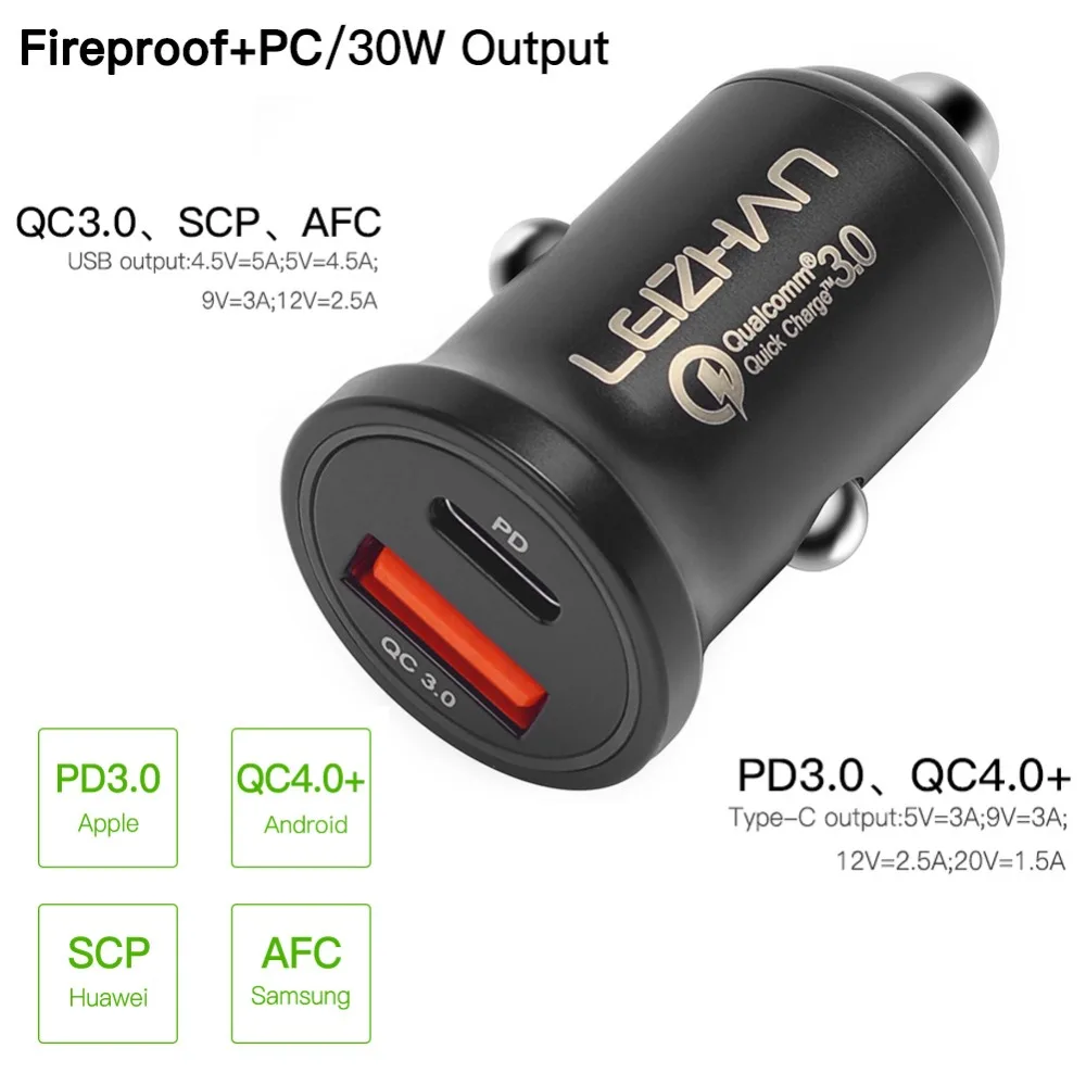 LEIZHAN Быстрая зарядка PD 4 0 QC3.0 автомобильное USB зарядное устройство C быстрое для