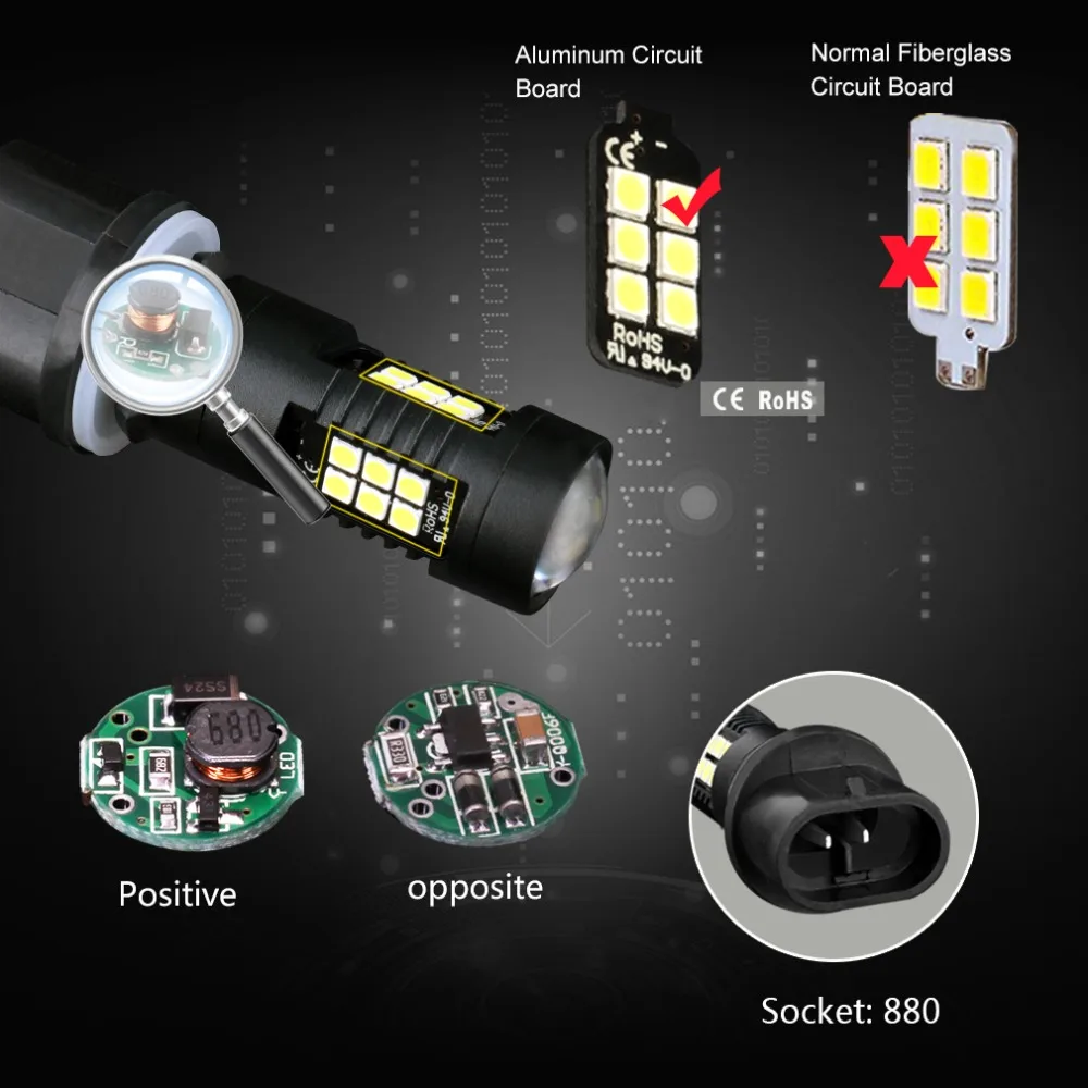 Светодиодная лампа H27 2 шт. 880 881 P13W Led PSX26W H27W/1 H27W/2 1200LM 6000K 12V 24V Белый противотуманный