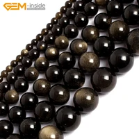 natural round semi precious gold obsidian stone beads for jewelry making strand 15inch loose diy bracelet necklace