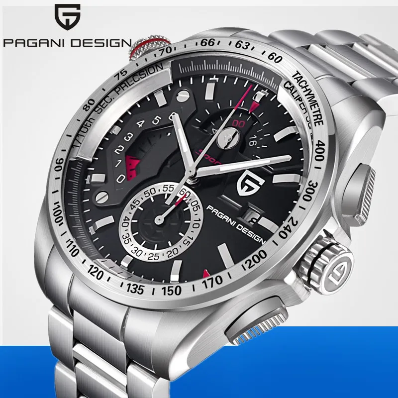 PAGANI Дизайн Роскошные Брендовые Часы Reloj Hombre мужские Хронограф Спортивные полностью Стальные кварцевые черные часы M Relogio Masculino Saat