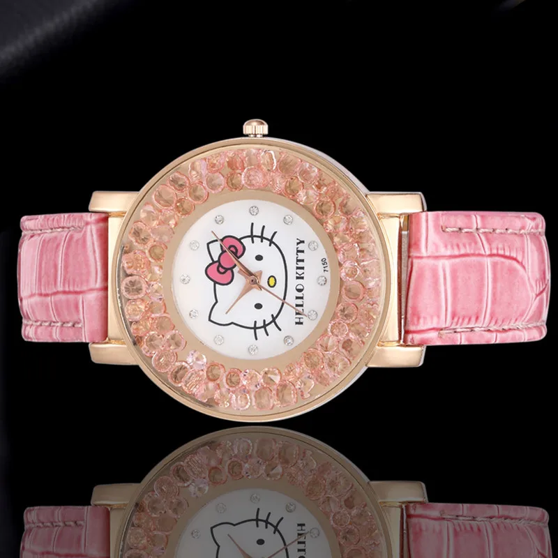 Новинка 2018 стильные женские часы Hello Kitty модные кварцевые из искусственной кожи