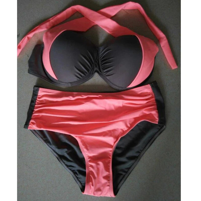 200 p Женский комплект бикини купальник высокая и низкая талия Купальники Холтер пуш-ап на косточках сексуальный комплект бикини плюс размер купальная одежда