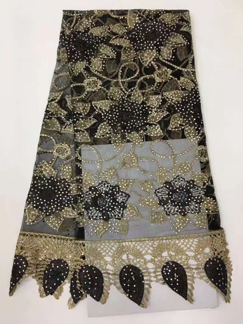 Французский кружевной ткани золотым бисером сетки кружева вышивки и блестящими