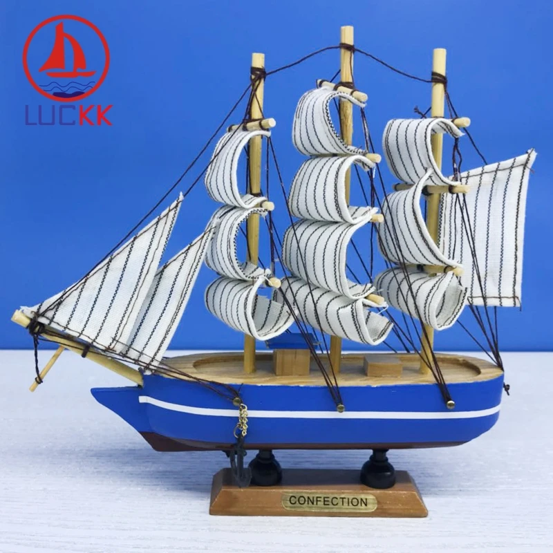 Деревянная модель корабля LUCKK 18 см морская синяя украшение для интерьера дома