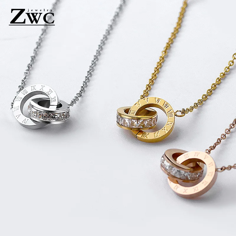 ZWC Новое модное роскошное Золотое римское ожерелье с цифрами кулоны для женщин для свадебной вечеринки серебряное ожерелье из нержавеющей стали ювелирное изделие подарок