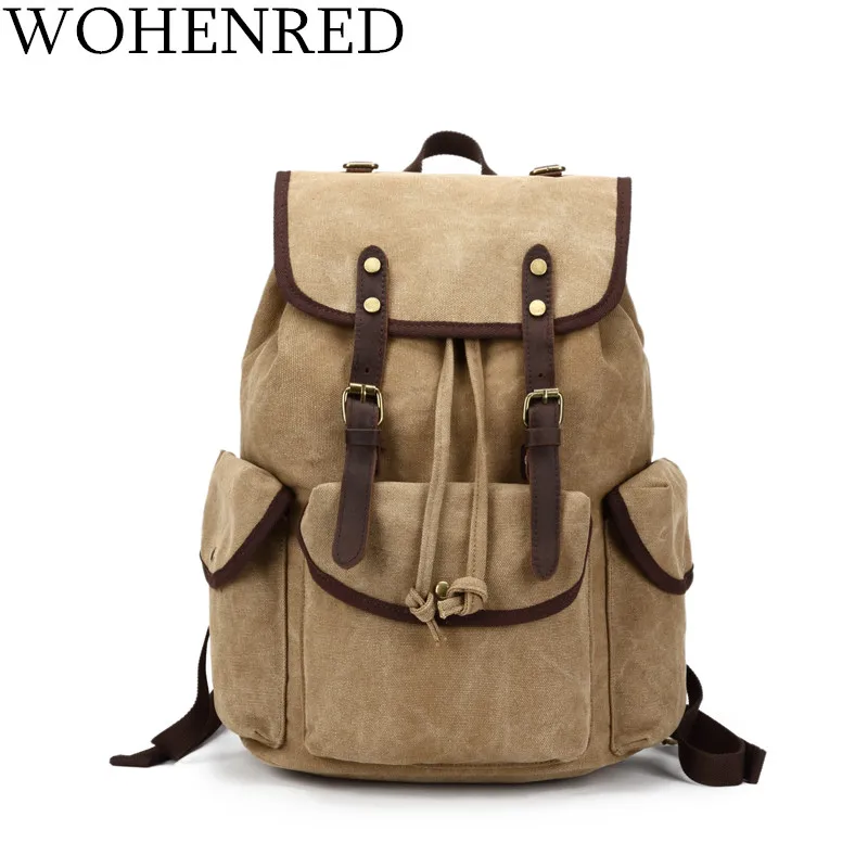 Холщовый винтажный рюкзак кожаная повседневная сумка для книг мужской школьный