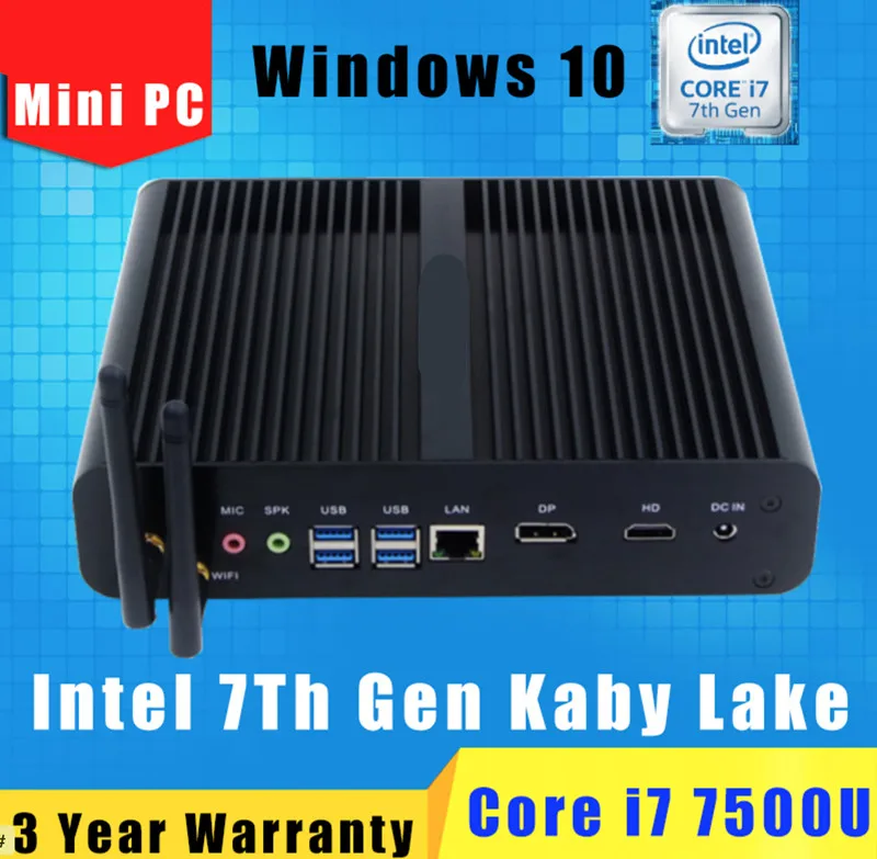 Новый четырехъядерный Мини ПК Minipc Windows 7 Turbo boost 2 08 GHz Core i7 7500U Dual HDMI TV Box Micro Computer 300M WiFi
